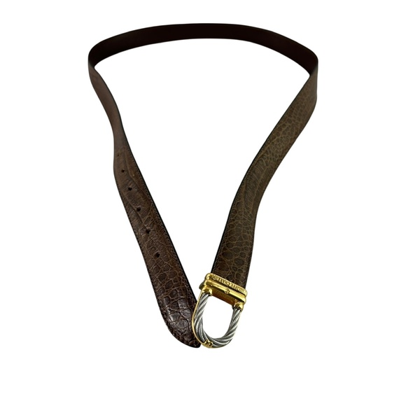 Vintage PHILIPPE CHARRIOL Rope Brown Genuine Leather Croc Pattern Belt Size 42 - Picture 5 of 11